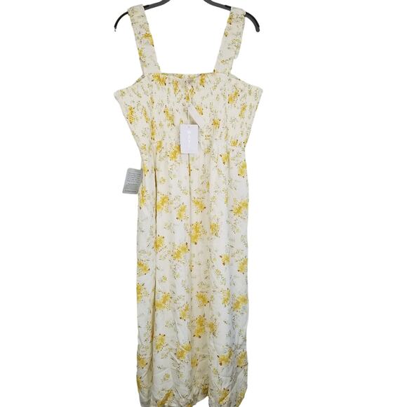 WAYF Rashida Smocked Midi Sundress, Ivory Floral Print Rayon Dress, Size 1X, NWT - Picture 3 of 12